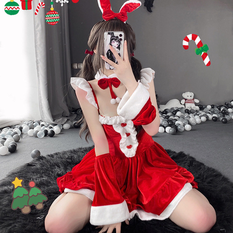 纯欲风圣诞裙红色设计感套装蝴蝶结吊带连衣裙女秋冬主题服装