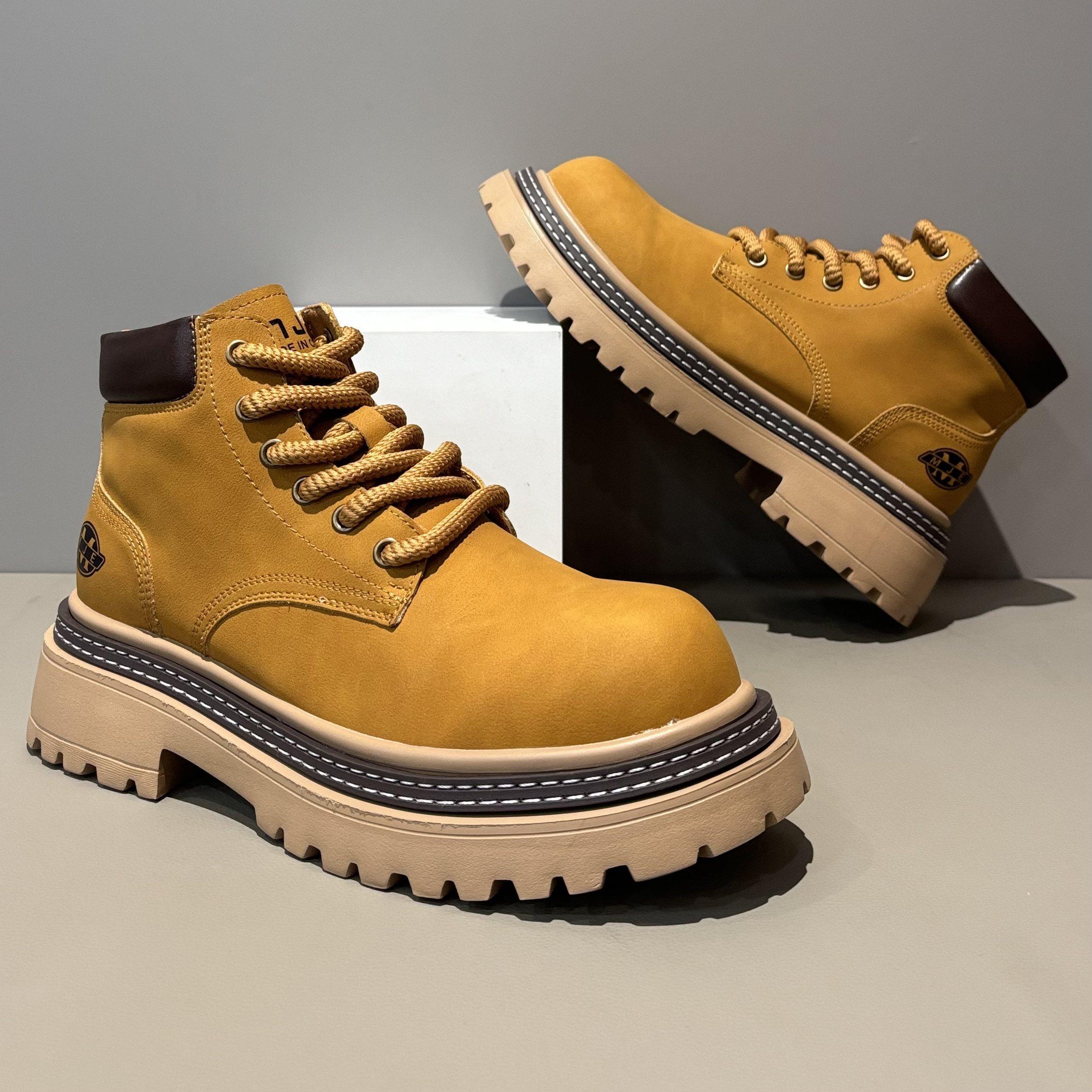 马丁靴男款2026冬季头层皮面大黄靴厚底舒适户外工装鞋防滑登山鞋,流行男鞋,马丁靴,淘宝优惠券,粉丝福利购,淘宝优惠卷