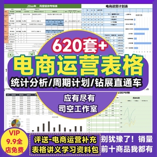 电商运营表格 淘宝天猫店铺日常统计数据分析计划年周日报表Excel