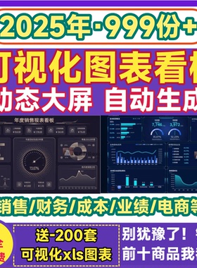 可视化大屏excel图表动态驾驶舱自动生成统计分析蓝色大数据看板