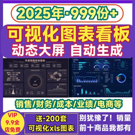 可视化大屏excel图表动态驾驶舱自动生成统计分析蓝色大数据看板