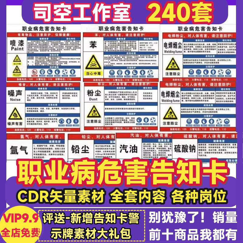职业病危害告知卡模板AI职业健康风险有害无标识告知警示牌电子版