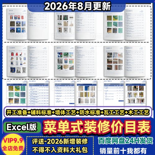家装菜单式装修预算表Excel图文全案室内装饰工艺工程报价单模板