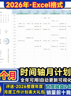 Excel时间轴月计划表模板 12个月度规划工作进度追踪日程表电子版