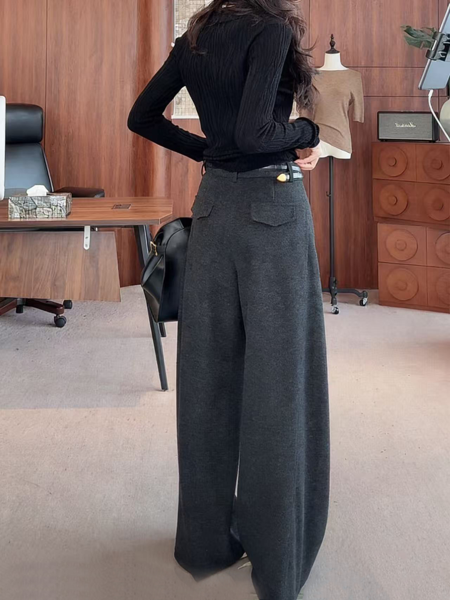 高级灰羊毛呢阔腿裤女2025秋冬季新款高腰垂感醋酸羊毛休闲西装裤
