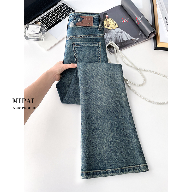 复古牛仔微喇裤女2025秋冬新款巨好看加绒九分喇叭小个子裤子爆款