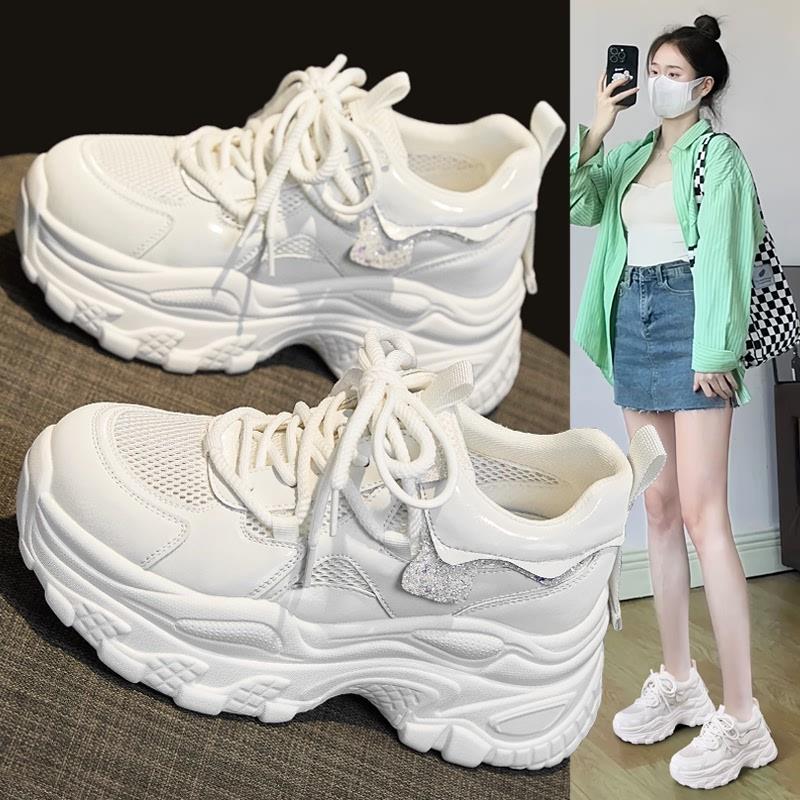 香港真皮老爹鞋女2026春季新款爆款厚底百搭休闲运动增高小白鞋子