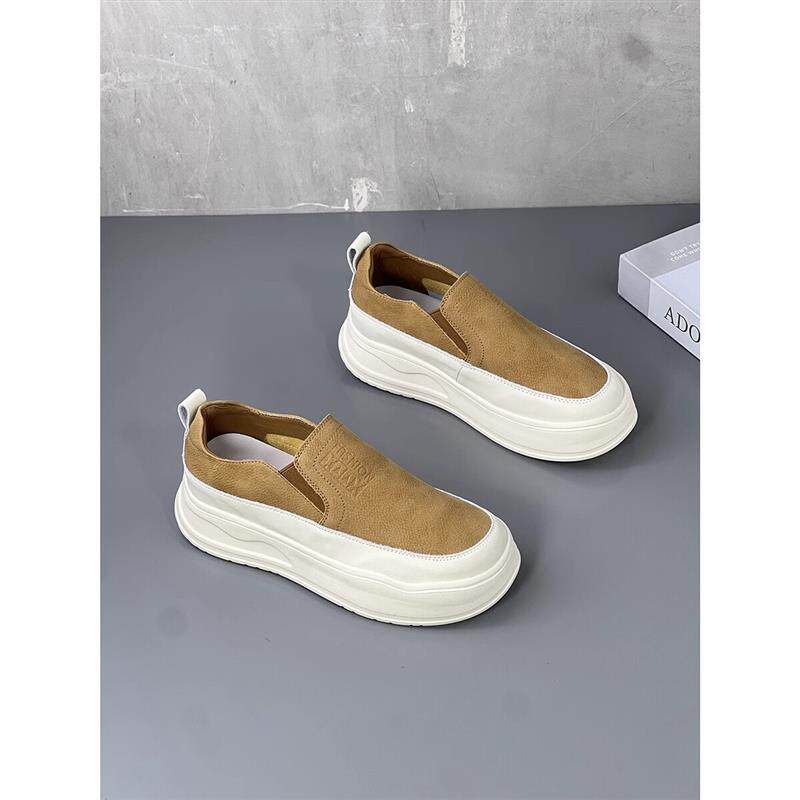 香港真皮厚底乐福鞋女2026春季新款时尚休闲懒人一脚蹬透气小白鞋