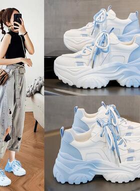香港Daddy Shoes for Women 2025春季新款白色运动休闲厚底增网透