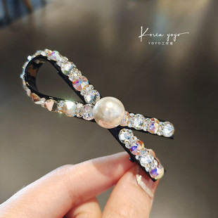 闪亮7.5厘米水晶水钻发卡头饰镶钻刘海鸭嘴夹子发夹边夹发饰卡