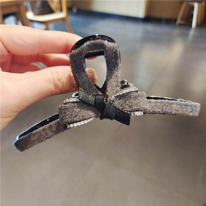 蝴蝶结秋冬大号13cm抓夹毛呢韩版