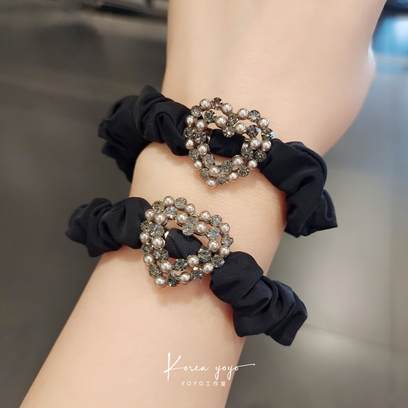 单只韩国仿珍珠头饰镶钻粗发圈水晶进口水钻发绳头绳扎头发头饰