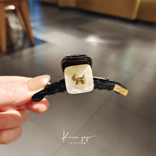 6厘米侧边刘海碎发小抓夹金色小狗方形发夹女小发抓发饰头饰