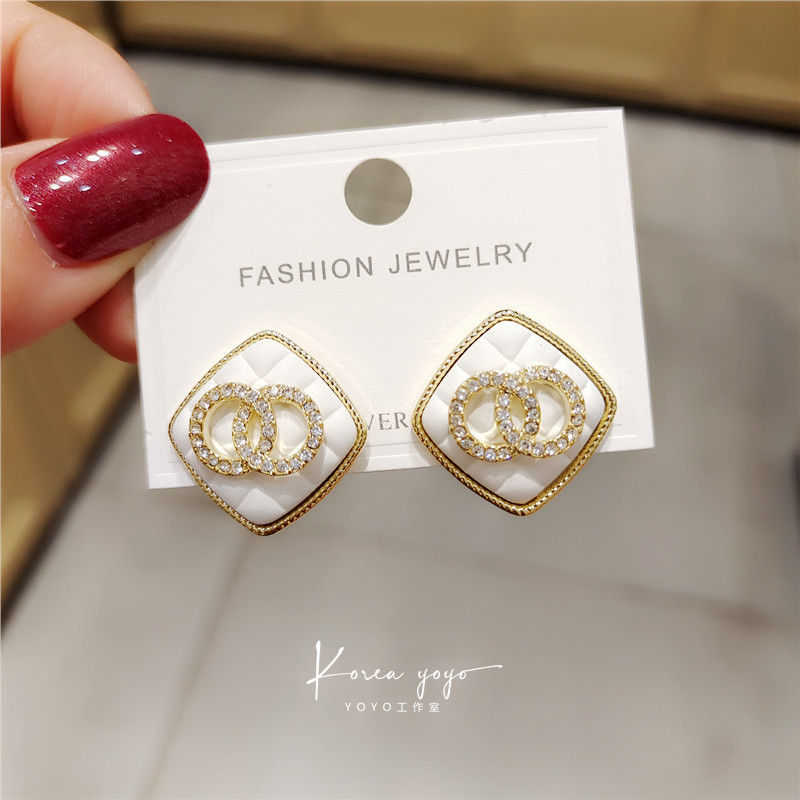 新款韩版几何微镶水钻耳环女925银针防敏气质个性耳坠耳钉耳饰品