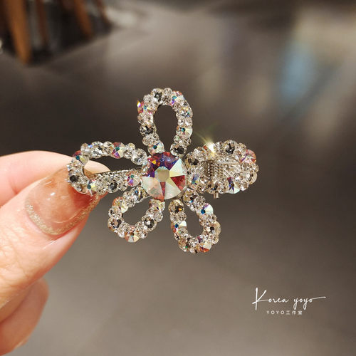 5厘米合金小花水钻发夹头饰镶钻浏海鸭嘴夹子发夹边夹发饰卡子