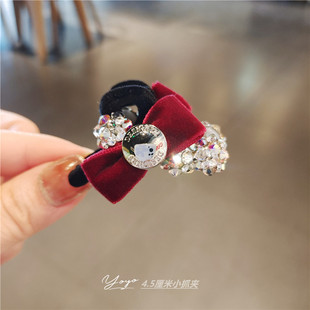 新款丝绒红色4.5厘米小抓夹镶钻水钻刘海夹侧边夹碎发夹发卡发饰