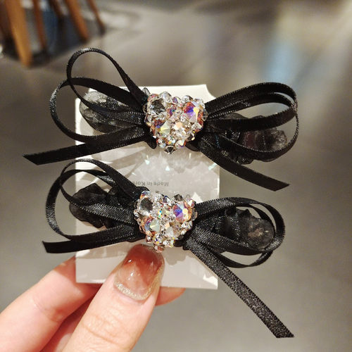 6厘米小蝴蝶结水钻发卡头饰镶钻刘海鸭嘴夹子发夹边夹发饰卡子