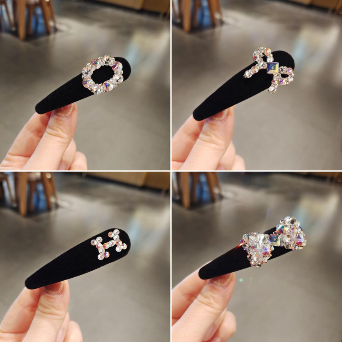 韩国丝绒进口水晶边夹刘海掰掰夹镶钻发夹侧边发饰发卡气质卡子