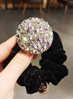 高级感奢华满镶水钻丝绒粗发绳头绳发圈水晶扎头发皮筋发饰头饰