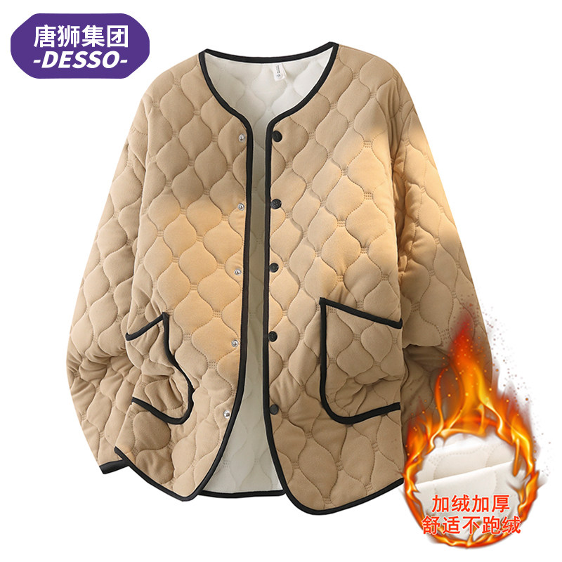 唐狮集团DESSO菱格棉衣男女短款加绒保暖宽松小众设计感棉服外套