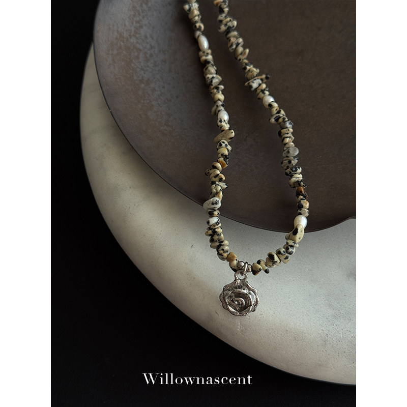 Willow nascent美拉德斑点石淡水珍珠颈链夏日沙滩风甜酷叠戴项链
