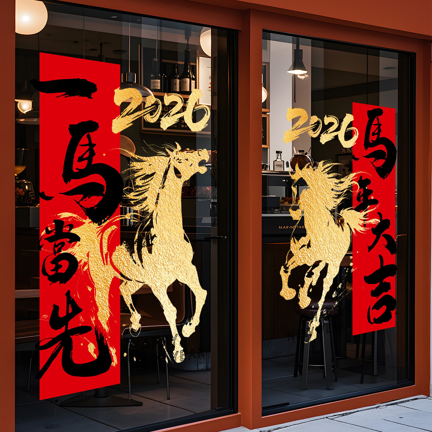 新马年窗花静电贴玻璃窗贴门贴贴纸2026布置装饰中国风高级氛围感,家居饰品,软装墙贴,淘宝优惠券,粉丝福利购,淘宝优惠卷