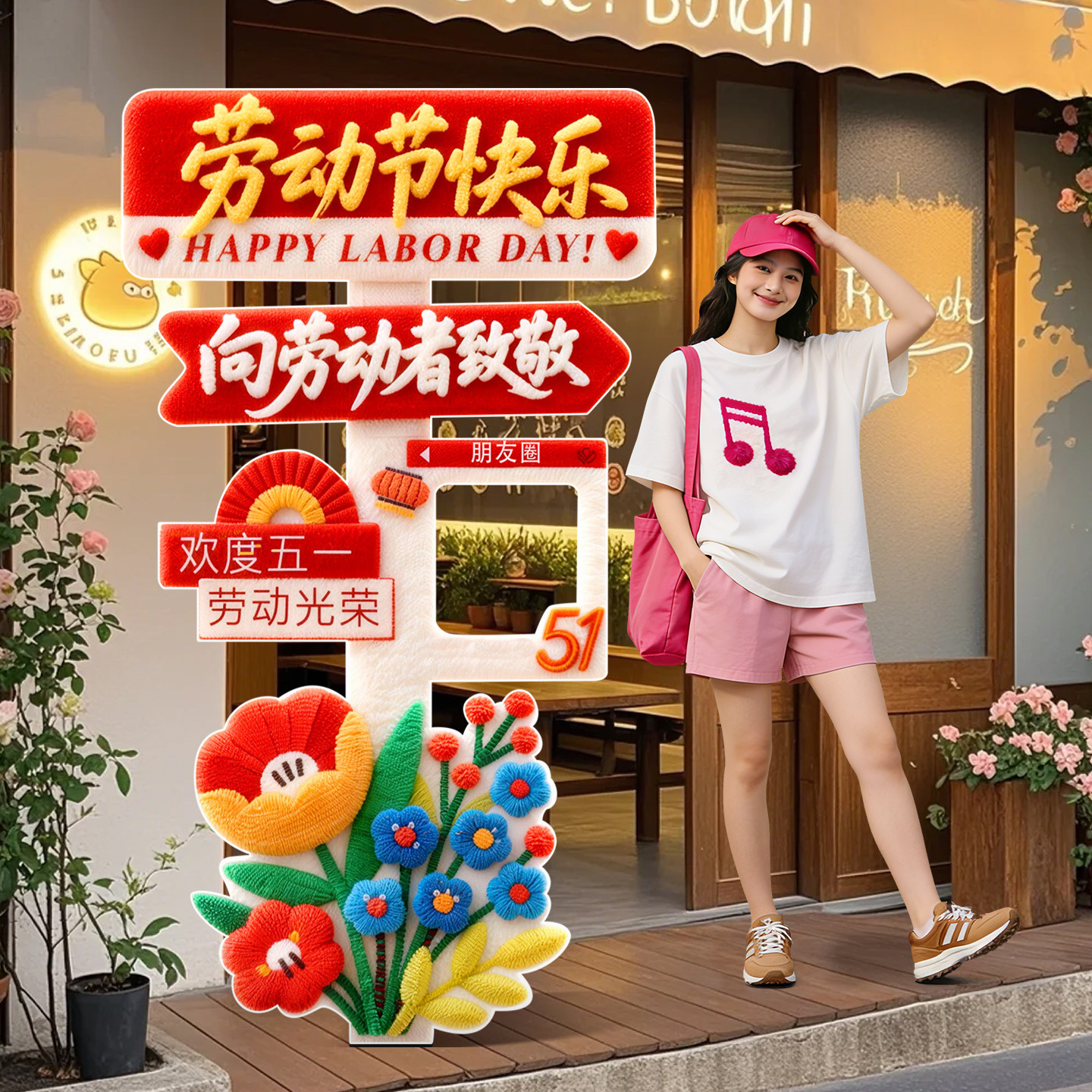 五一氛围布置装饰劳动节场景活动店面铺商场打卡拍照毛绒立牌摆件