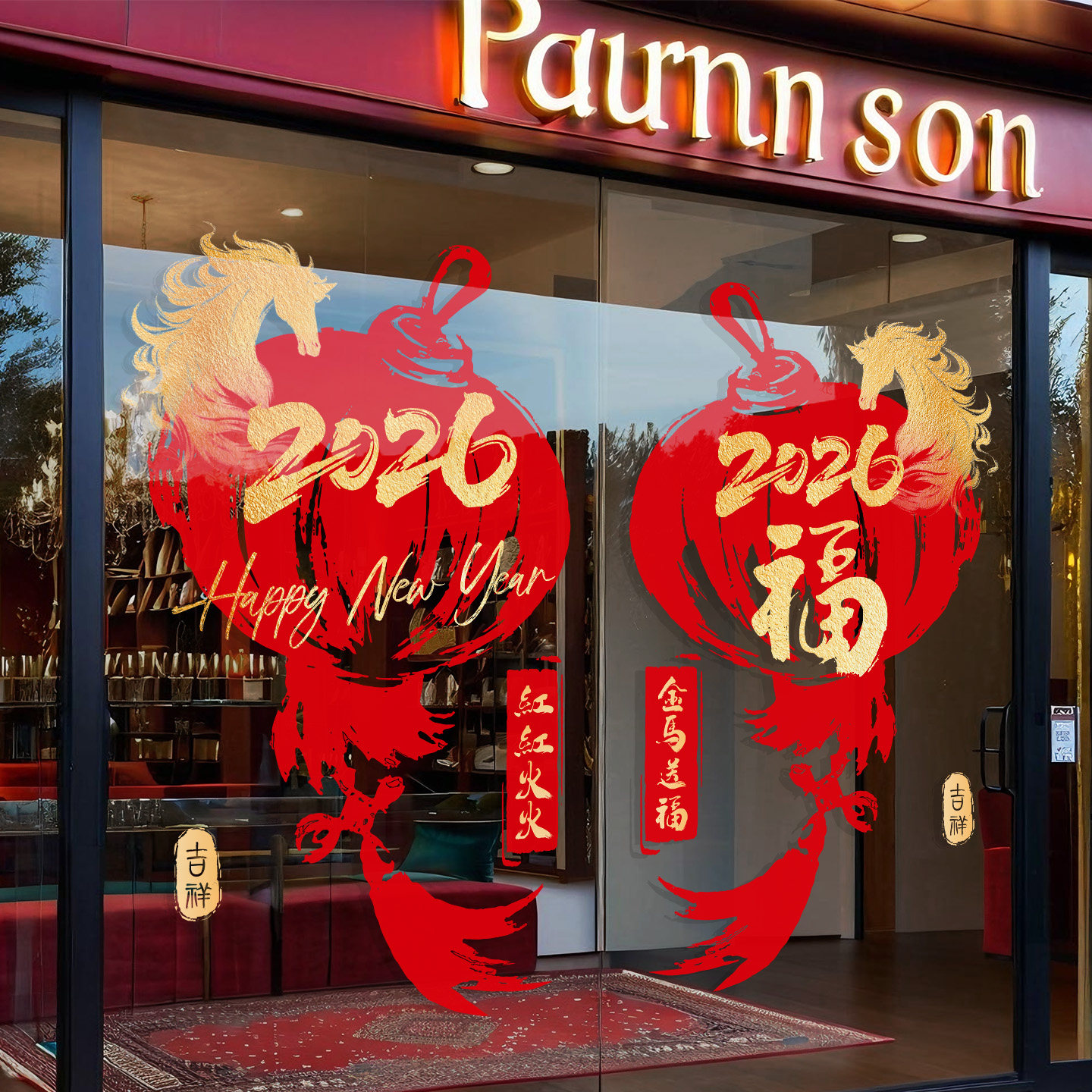 2026新款马年装饰玻璃静电贴氛围布置场景店铺橱窗新年创意门贴纸,家居饰品,玻璃膜/贴,淘宝优惠券,粉丝福利购,淘宝优惠卷