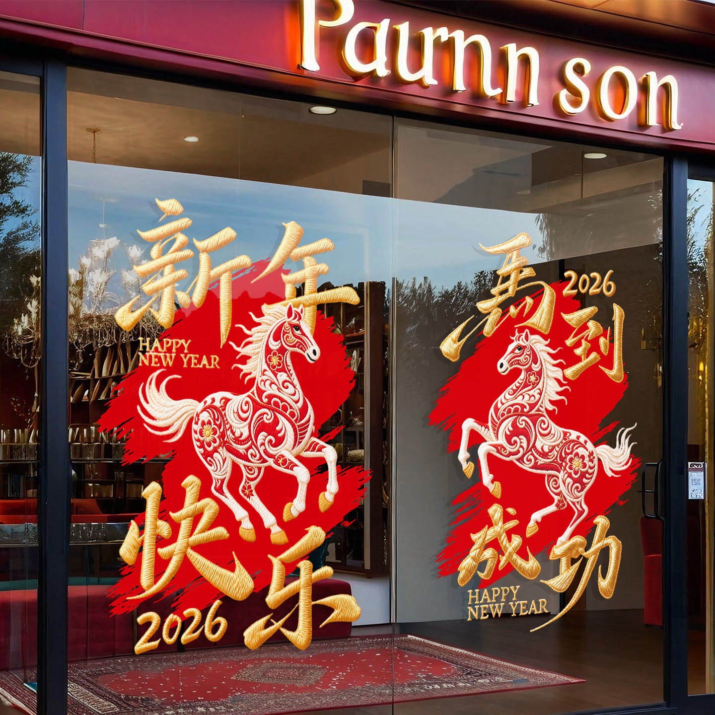 新马年窗花静电贴2026玻璃窗贴立体刺绣新款门贴贴纸布置装饰氛围,家居饰品,软装墙贴,淘宝优惠券,粉丝福利购,淘宝优惠卷