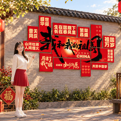 中秋国庆节氛围布置背景墙装饰