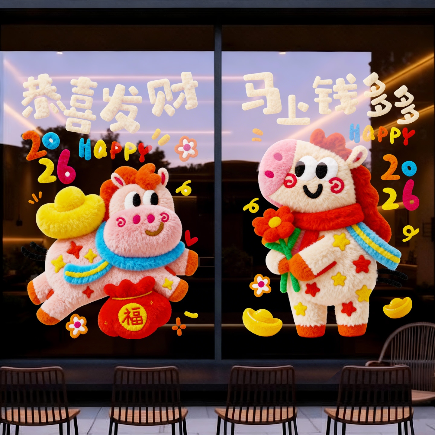 2026新马年创意新款静电贴窗花玻