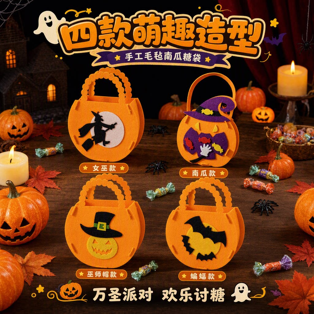 万圣节道具手持氛围讨糖袋儿童手提南瓜装饰礼物幼儿园糖果袋道具