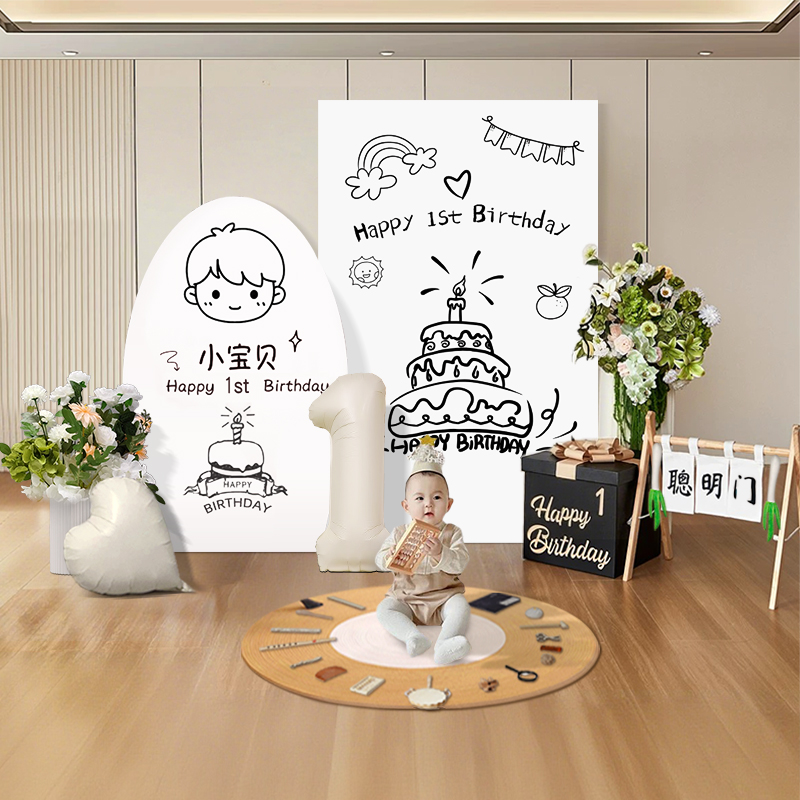 韩系宝宝周岁生日布置背景墙kt板