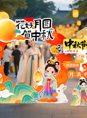 【中秋节场景布置】拍照框打卡墙