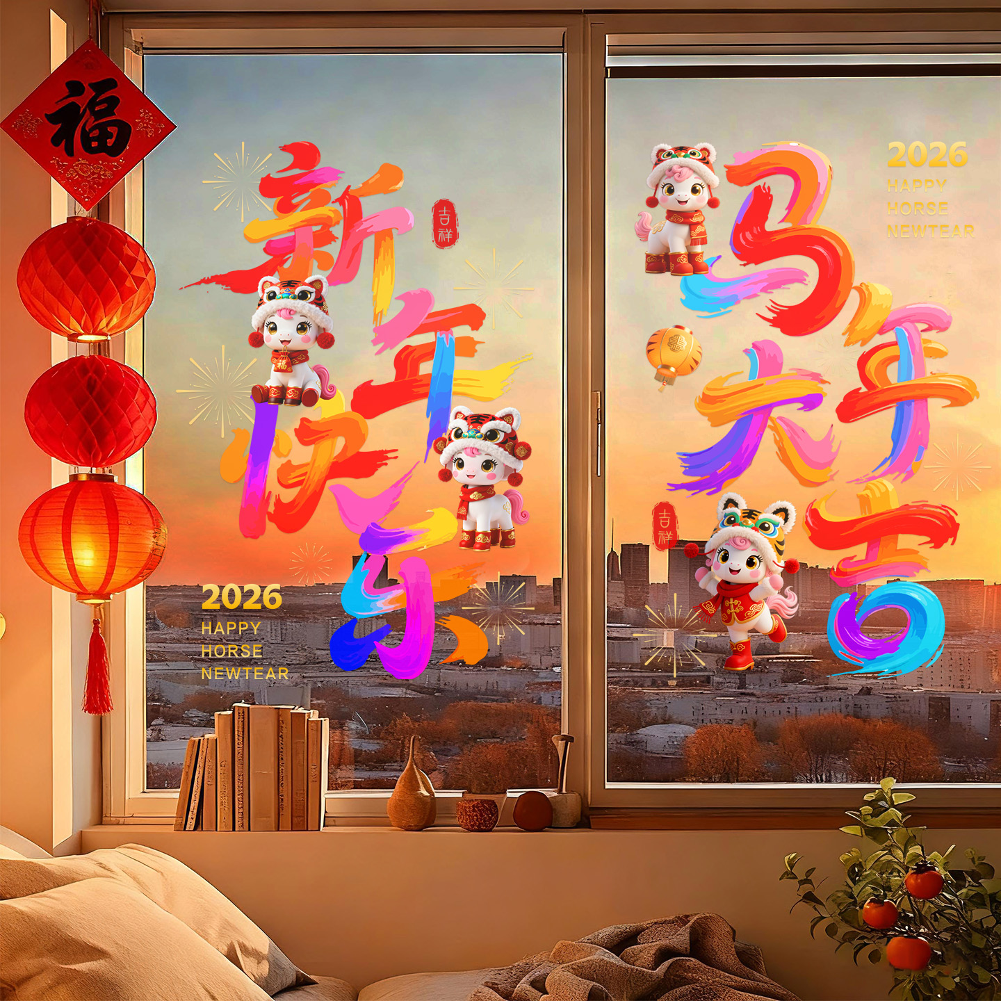 2026过新年家里客厅布置装饰窗贴