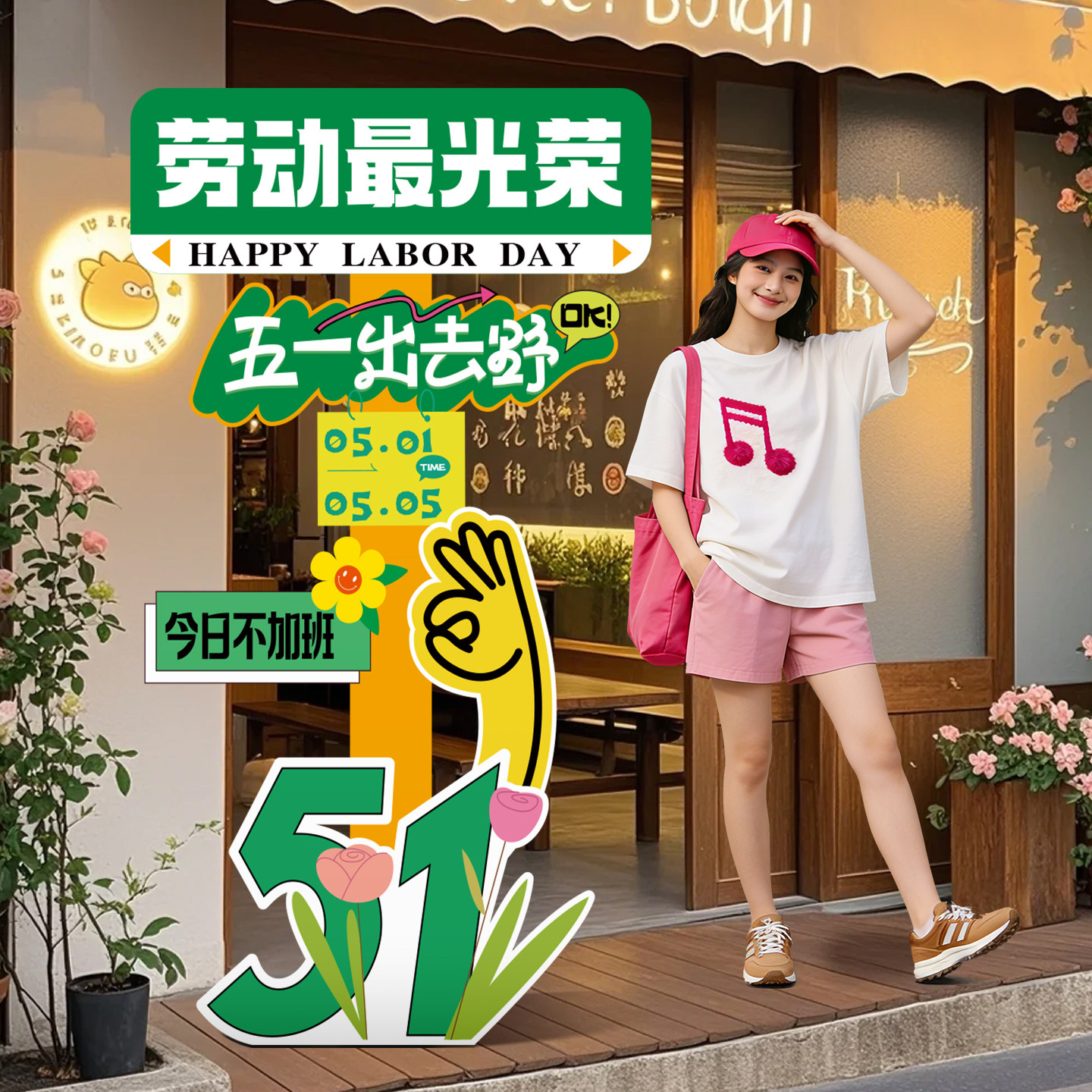 五一氛围布置装饰劳动节场景主题活动店面铺商场打卡拍照KT板立牌