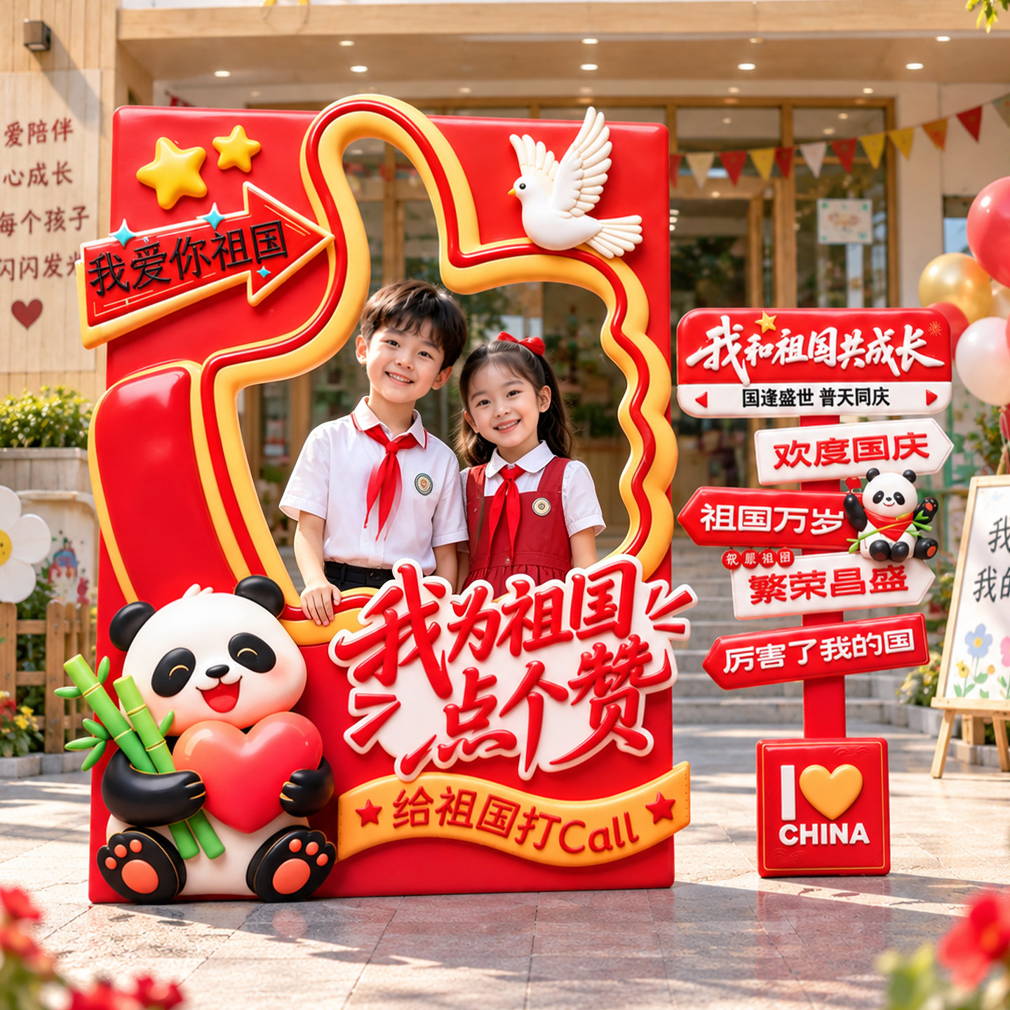 国庆节氛围装饰打卡墙拍照框图片