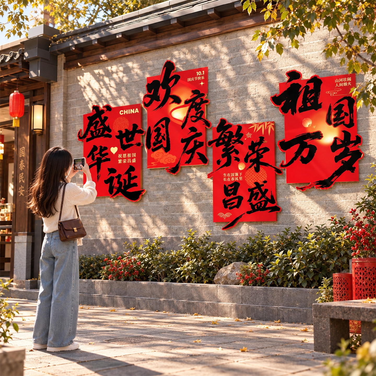 国庆节氛围布置场景装饰文化墙图片
