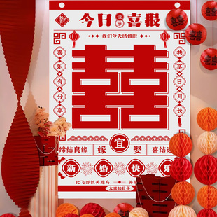2025结婚宴现场布置装饰场景婚礼日历挂布饰喜字酒店家中订婚kt板