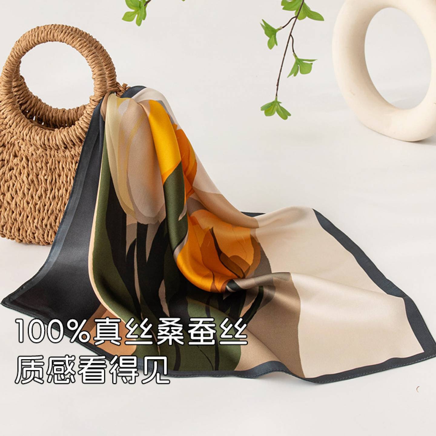 桑蚕丝印花小方巾女围巾发带披肩
