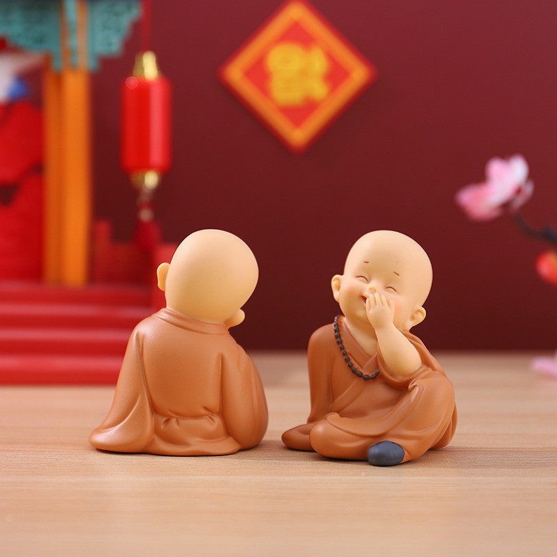 网红同款禅意小和尚坐姿搪胶摆件防摔耐磨客厅店铺风水吉祥物