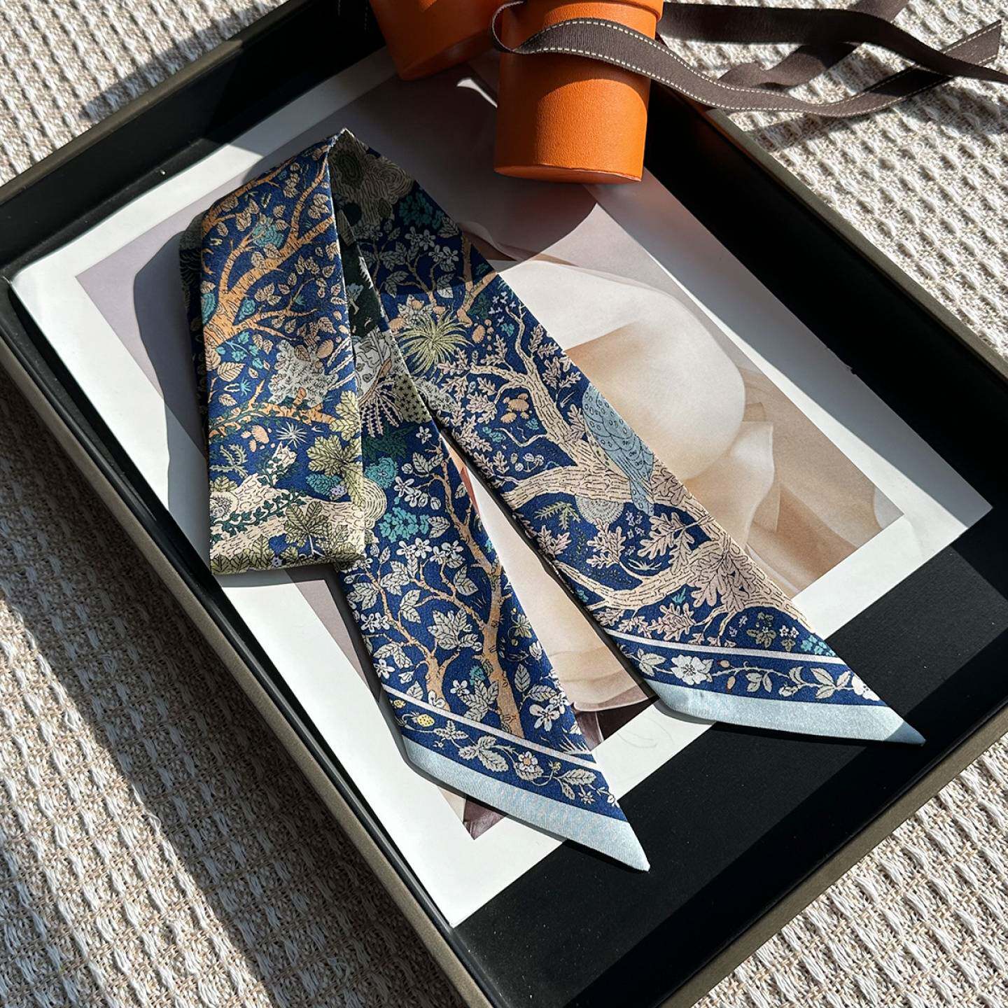 真丝印花斜角小飘带丝巾绑包发带