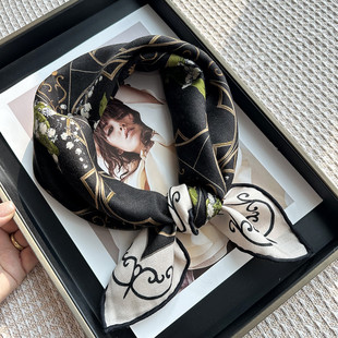 铃兰幽梦黑绿双面双色复古真丝羊毛围巾女秋冬高级感保暖披肩