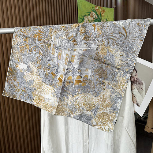 热带雨林100%桑蚕丝70方巾披肩