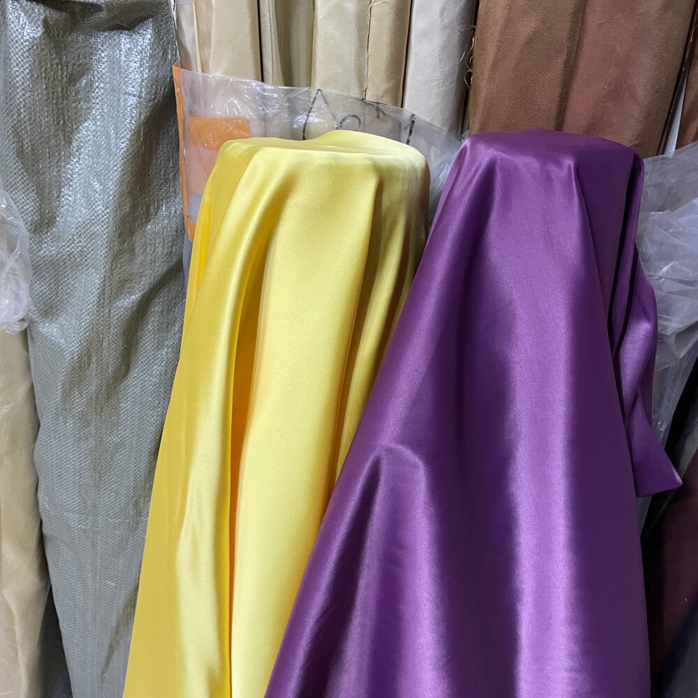 弹力加厚仿真丝素库缎学生毕业设计师面料明黄色紫色晚装礼服布料 - 实物图