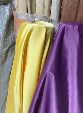 弹力加厚仿真丝素库缎学生毕业设计师面料明黄色紫色晚装礼服布料