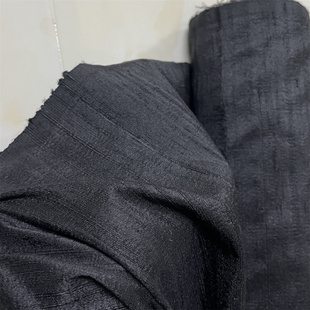 黑色双宫真丝绸泰丝面料复古多宫桑蚕茧设计师天然礼服裙子布料