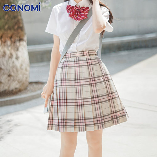 日系甜美风仙女粉白格子裙jk制服