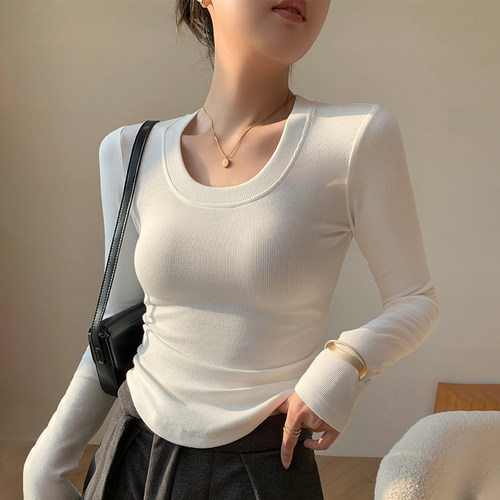 白色显瘦长袖百搭t恤女