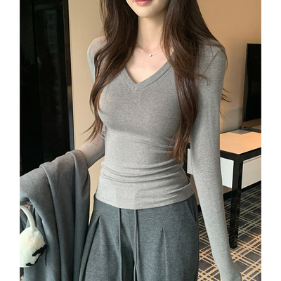 7A抗菌天丝羊毛打底衫女内搭2026春季新款修身v领长袖t恤针织上衣